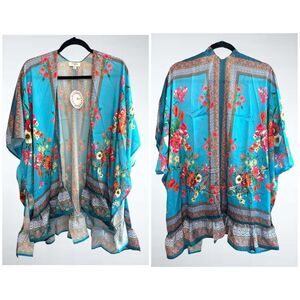 Size M/L Umgee Mixed Print Floral Kimono in Blue
